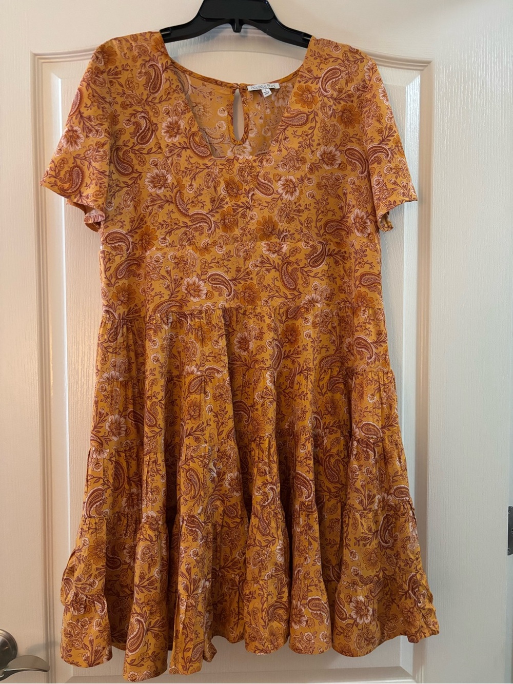 Patrons of Peace Mustard Paisley Tiered Casual Dress